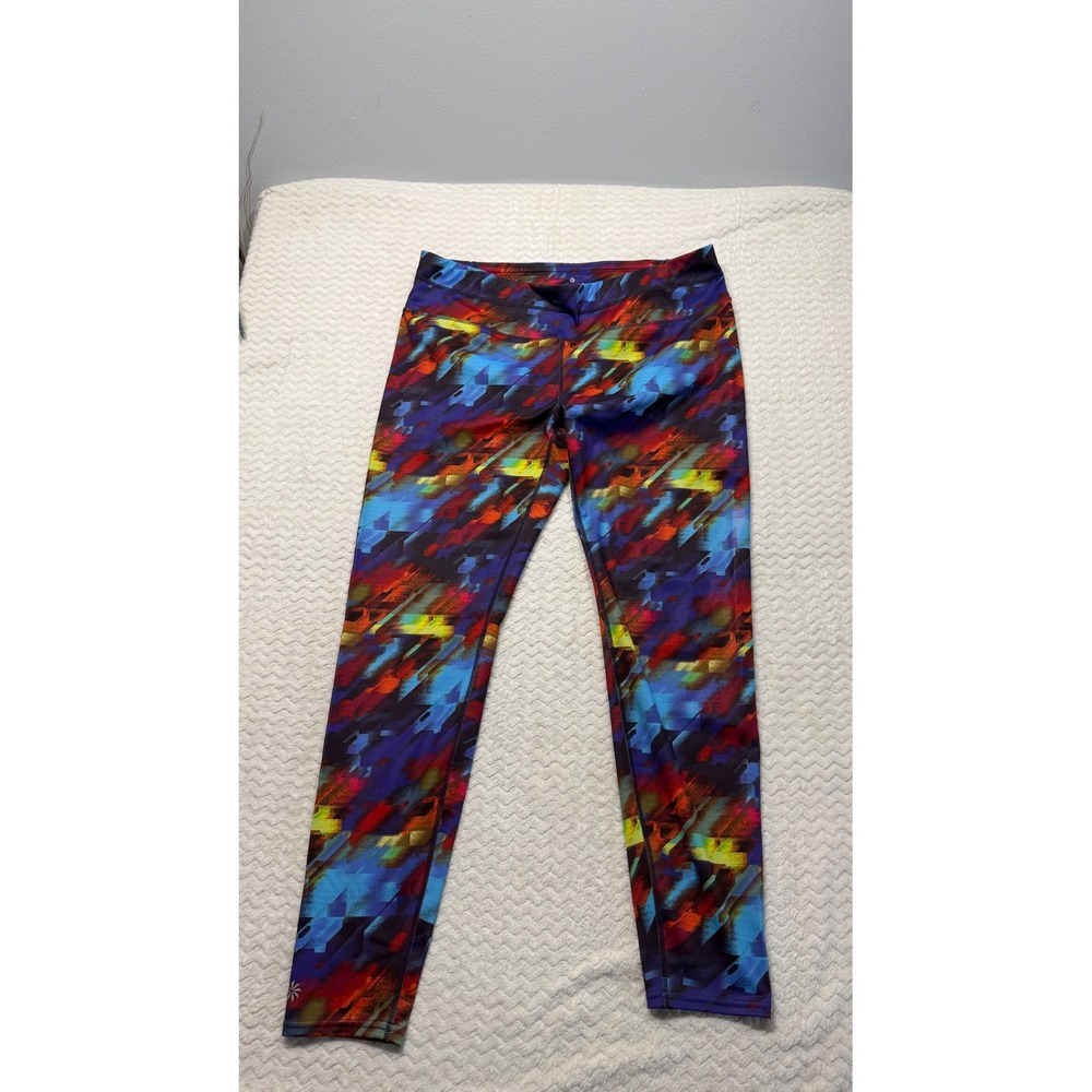 Athleta Womens XL Abstract Geometric Multi Color Back Zip Pocket Leggings 4663